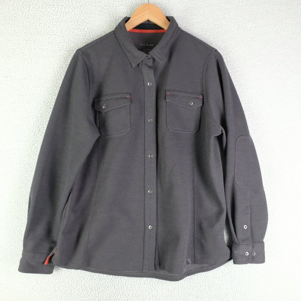 Ll Bean Shacket Womens Extra Large Gray Snap Shirt Jacket Lightweight Polartec